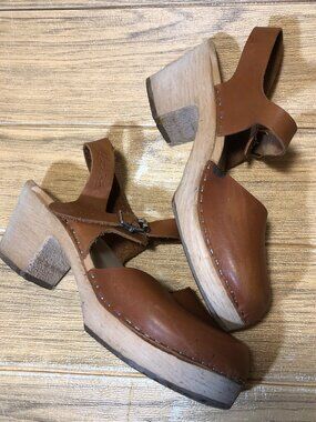 Lotta from Stockholm Mary cognac leather wedge Buckle Clogs, 8.5